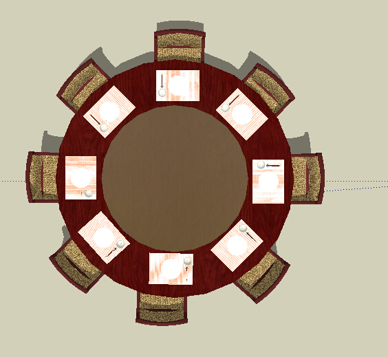 现代八人座圆形餐桌椅设计su模型