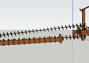 木制长形水车设计SU(草图大师)模型