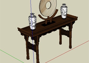 中式风格案桌案台及陈设SU(草图大师)模型