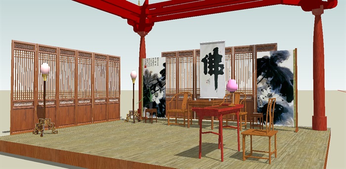 古典中式客厅独特su模型