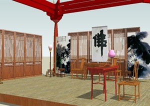 古典中式客厅独特SU(草图大师)模型