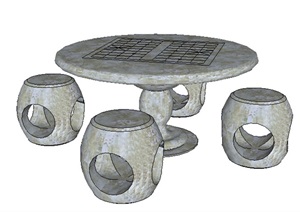 某中式详细完整的石桌凳SU(草图大师)模型