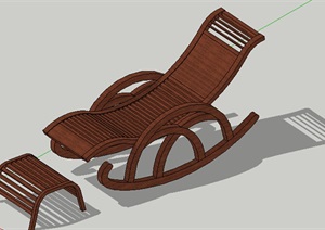 某木质详细的躺椅坐凳SU(草图大师)模型