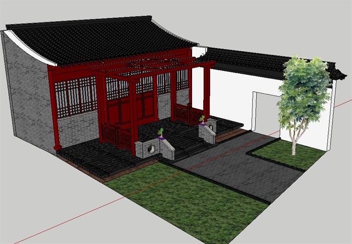 中式风格门廊设计su模型(3)