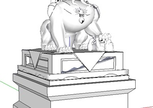 石狮子雕塑详细设计SU(草图大师)模型