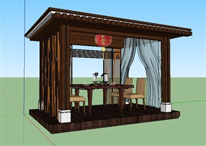 中式详细的亭子及桌椅设计SU(草图大师)模型