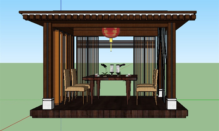 中式详细的亭子及桌椅设计su模型