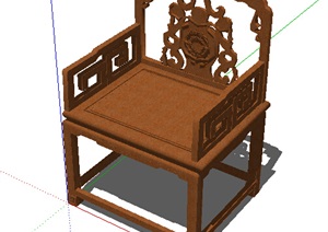 古典中式风格详细的木质座椅设计SU(草图大师)模型