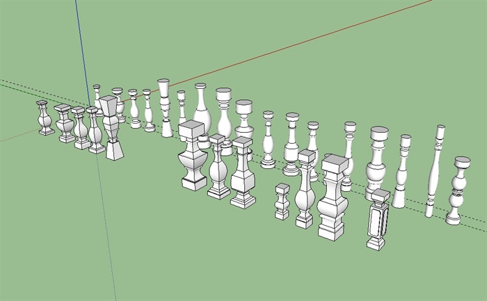 方形及圆形花瓶柱设计su模型(3)