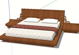 中式双人床及床头柜SU(草图大师)模型