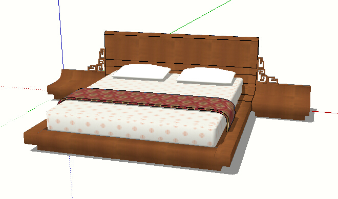 中式双人床及床头柜su模型