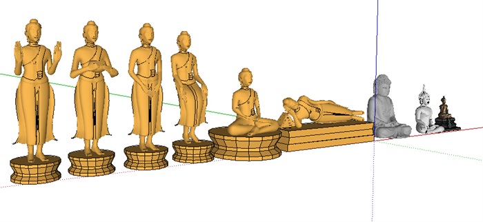 多种不同的佛像雕塑小品su模型