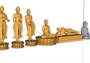 多种不同的佛像雕塑小品SU(草图大师)模型