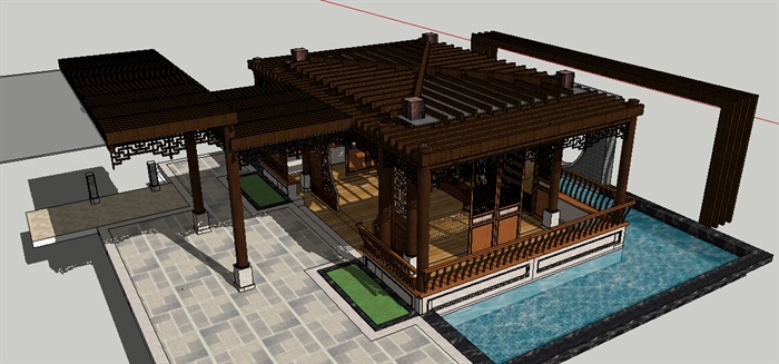 中式水榭凉亭设计su模型