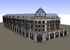 欧式沿街商业住宅建筑SU(草图大师)模型