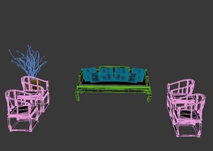 中式沙发组合详细设计3d模型