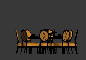 欧式详细圆形餐桌椅3d模型