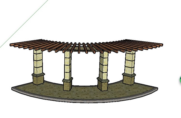 现代弧形单边廊架设计su细致模型(2)