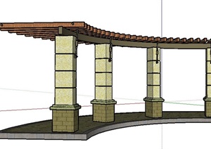 现代弧形单边廊架设计SU(草图大师)细致模型