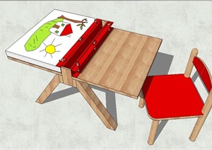 精細儿童画画桌椅SU(草图大师)模型