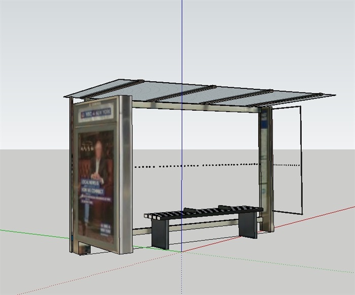 现代玻璃候车亭设计su模型(1)