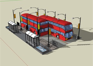 公交车站及公交车设计SU(草图大师)模型