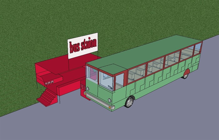 公交车及车站设计su模型(1)