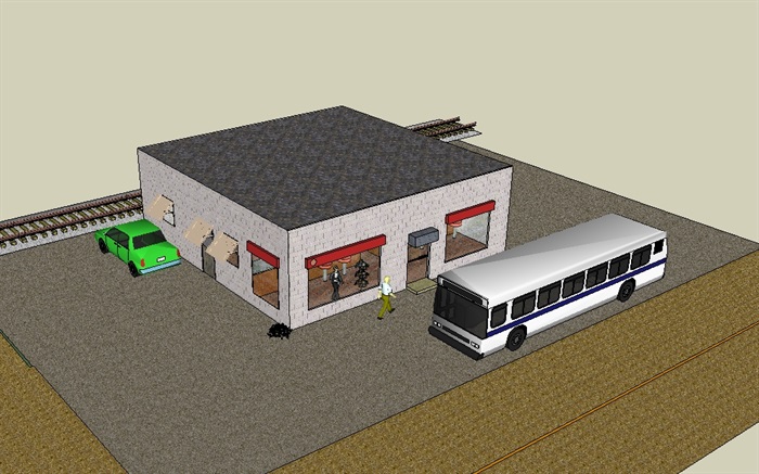 车站单层建筑su模型(1)