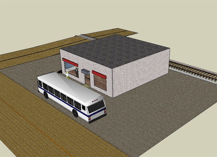 车站单层建筑su模型(2)