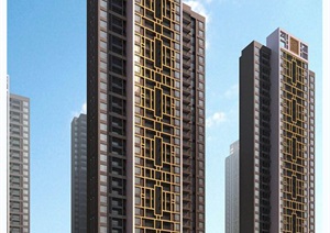 现代高层住宅建筑设计SU(草图大师)模型及效果图