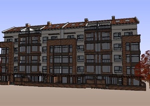 简欧风格5层洋房住宅楼建筑设计SU(草图大师)模型