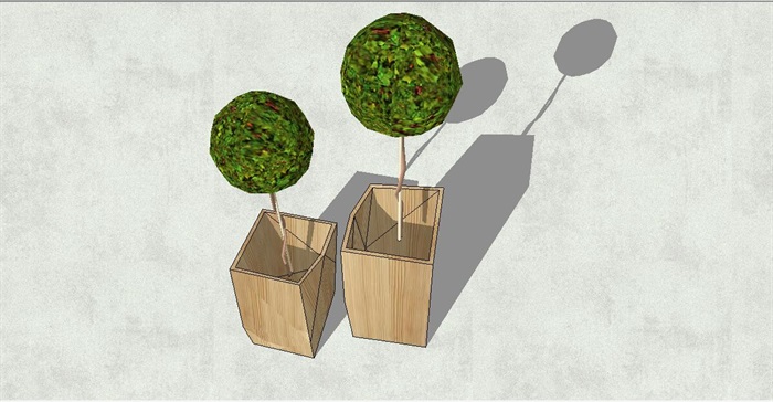 方形木盒植物盆栽su模型