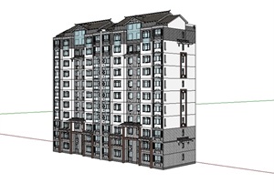 中式小高层住宅建筑SU(草图大师)模型