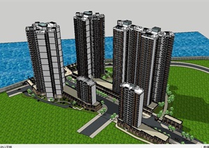 沿江高层商业居住建筑楼设计SU(草图大师)模型