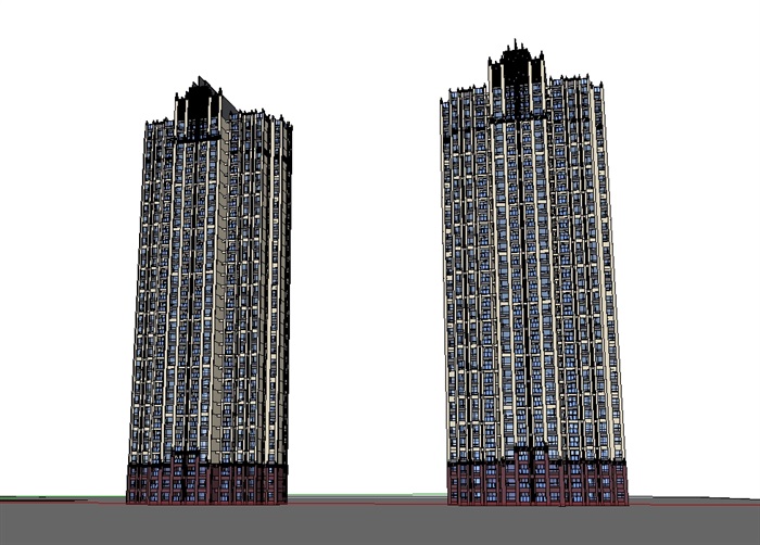 新古典详细高层小区建筑楼su模型(1)