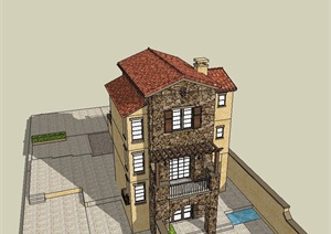 西班牙独栋经典别墅设计SU(草图大师)模型