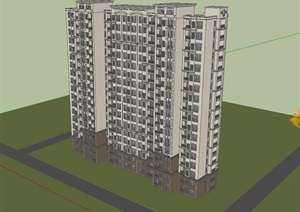 高层详细的小区住宅楼SU(草图大师)模型