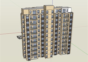 现代详细的多层住宅楼SU(草图大师)模型