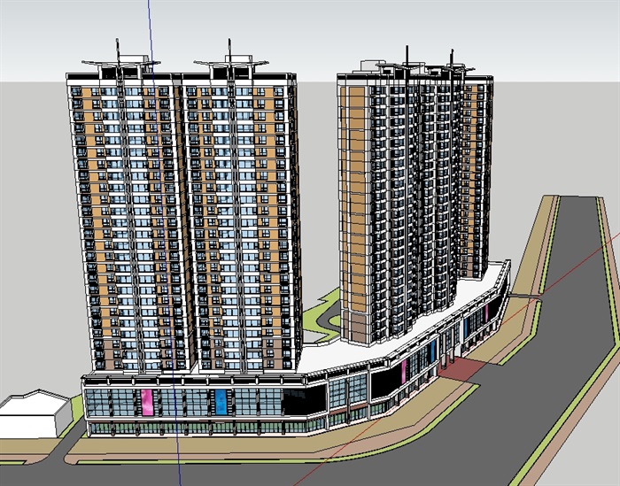 现代商业住宅详细建筑su模型(2)