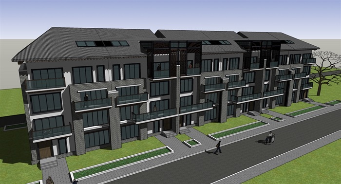多种不同的中式住宅小区楼设计su模型含cad方案及效果图(4)