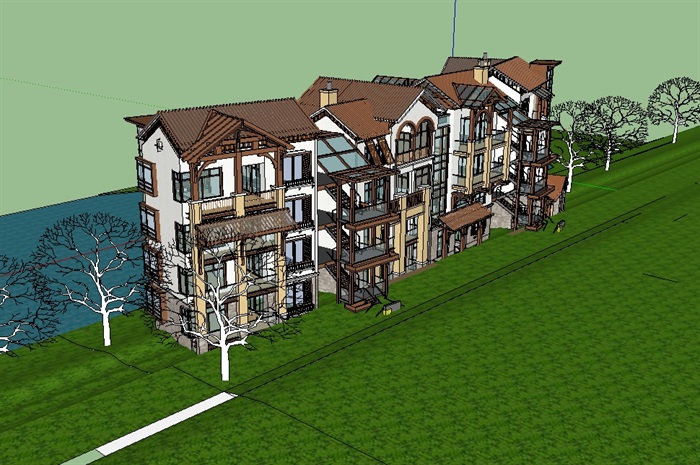 某欧式滨水独特住宅楼设计su模型(3)