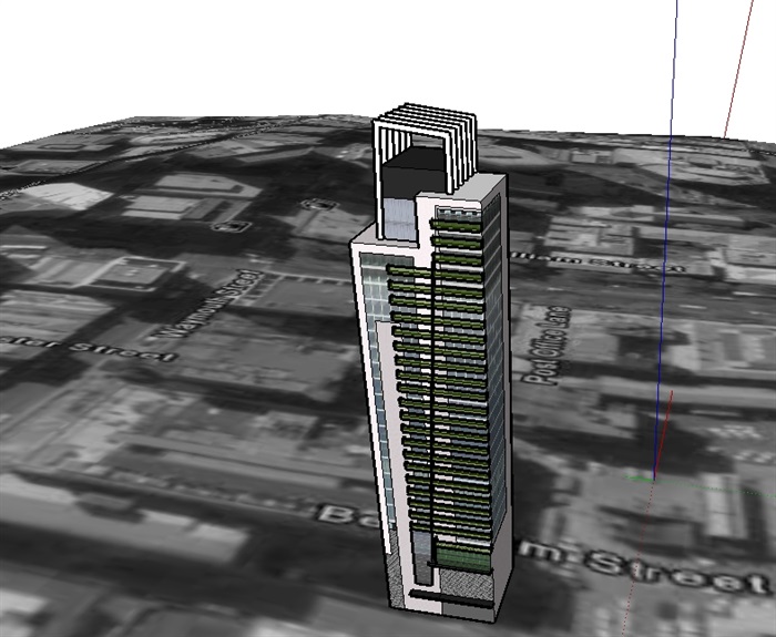 现代风格简单高层办公建筑楼su模型(2)
