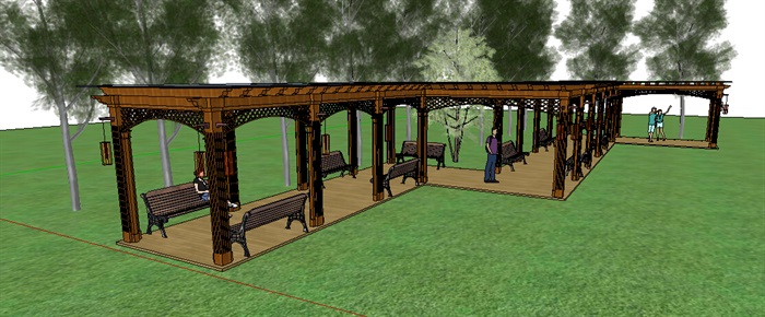 木质详细长廊架设计su模型