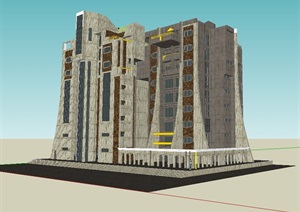 现代独特小 高层住宅楼SU(草图大师)模型