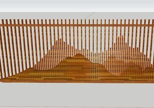 中式山体轮廓木制透景墙SU(草图大师)模型