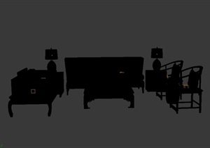 现代中式沙发组合设计3d模型