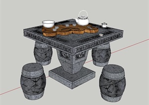 园林景观中式详细桌凳设计SU(草图大师)模型