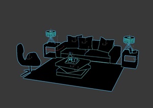 客厅详细的沙发组合设计3d模型