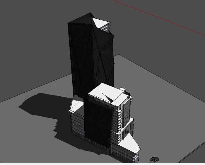 现代高层有材质无贴图办公楼su模型(2)
