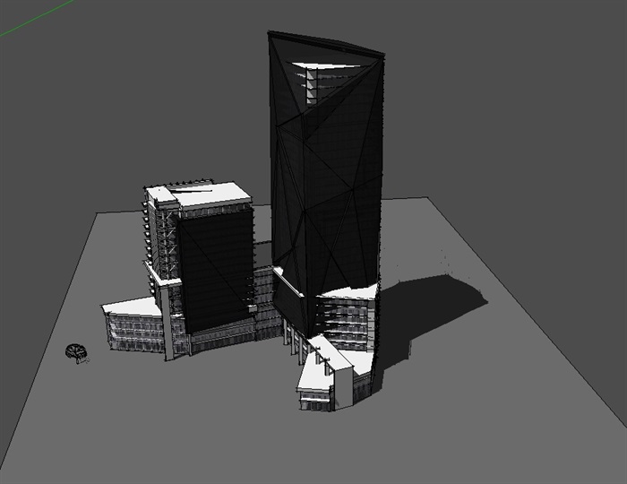 现代高层有材质无贴图办公楼su模型(3)
